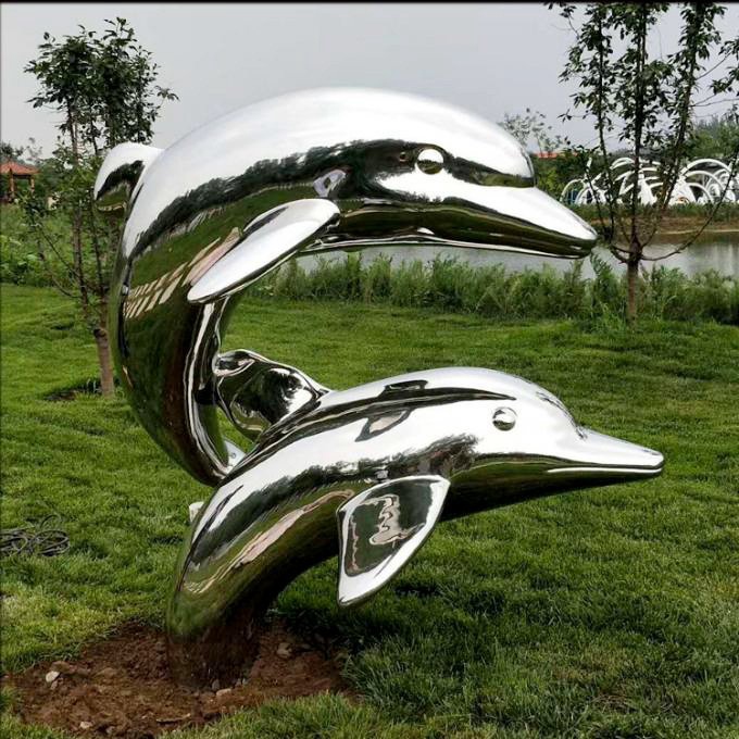 不锈钢海豚雕塑